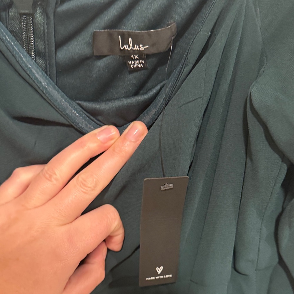 Lulu's Elegant Off-Shoulder Long Sleeve Dress in Dark Green - Picture 3 of 14
